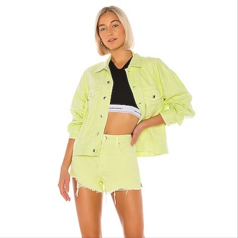 Alexander Wang High Rise BITE Shorts In Highlighter Yellow